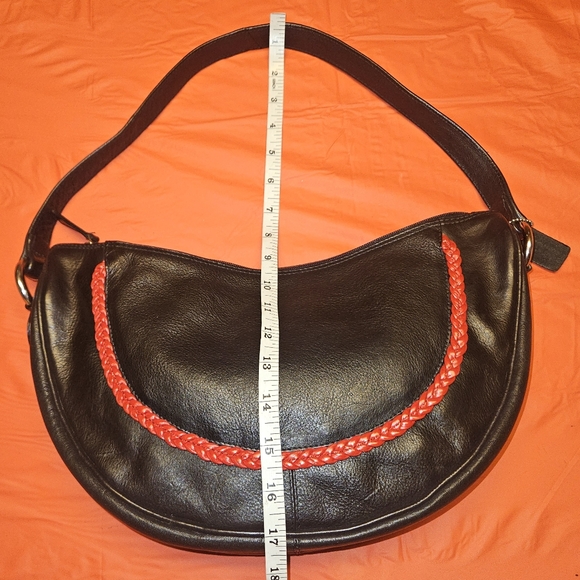 Half Moon Bag Black & Red w/Braided Handle & Trim  by Barganza B Bag New w/Tags - Picture 3 of 11